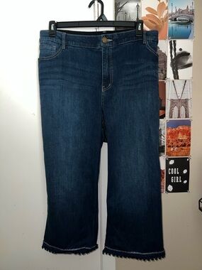 Avenue Dark Blue Cropped Wide-Leg Jeans